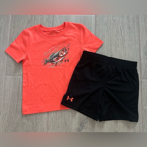 New Under Armour Boys Bass Fishing T- Shirt and Shorts Set Size 3T - Picture 1 of 2